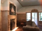 Sofa and fireplace